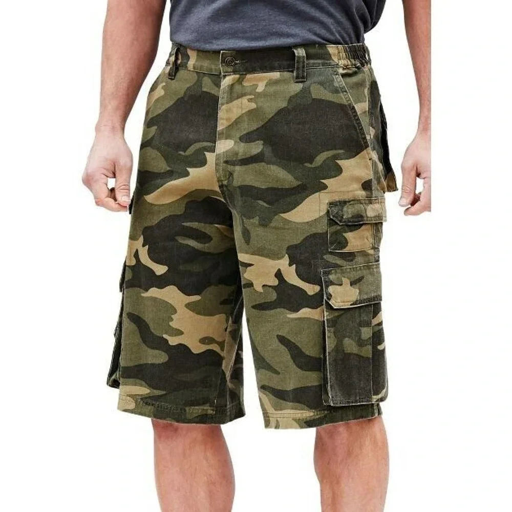 Boulder Creek Trading Co Side Elastic Cargo Shorts Green Camo Sz 42 Tall